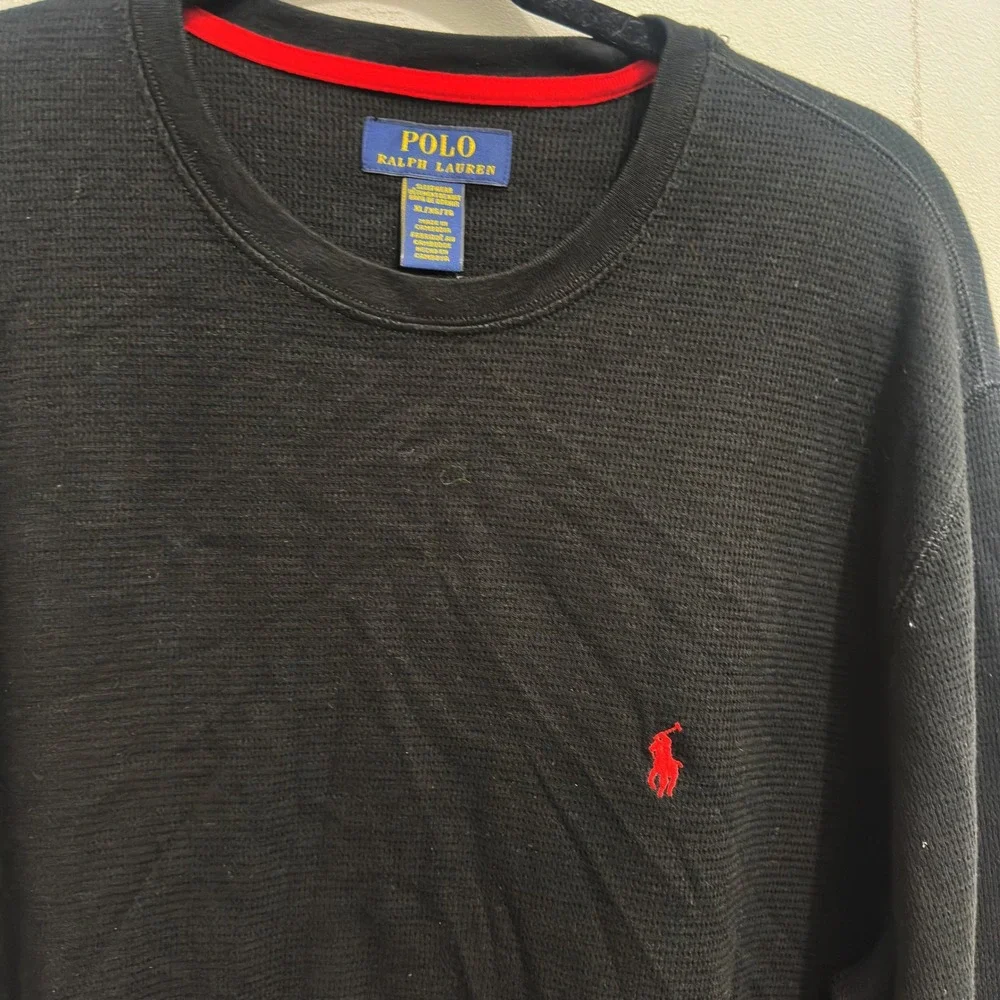 Polo Ralph Lauren Thermal Shirt Black Waffle Knit Long Sleeve Sleepwear Mens XL
